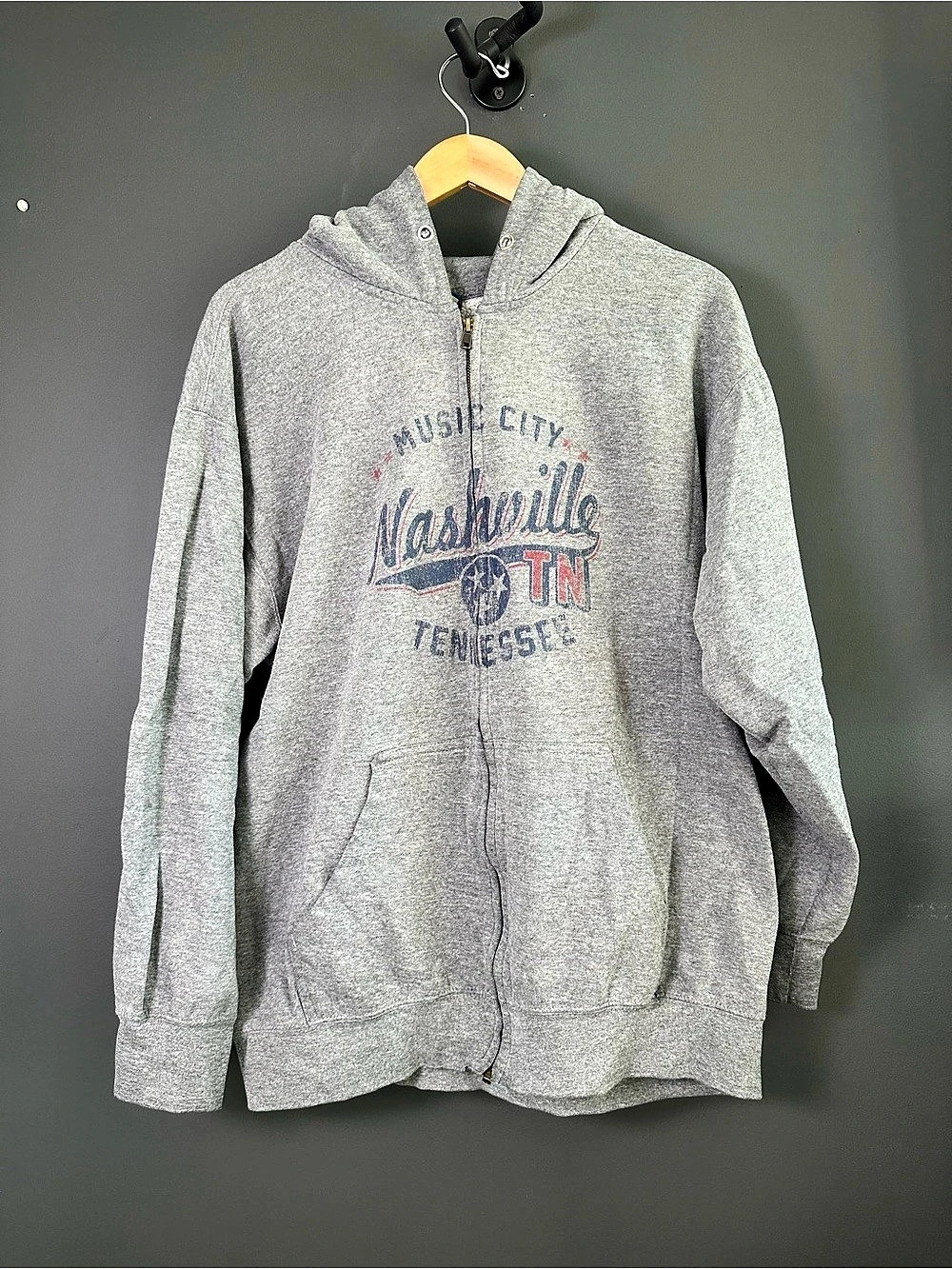 MV Sport Nashville Hoodie Mens XL Gray Music City Tennessee Full Zip Sweatshirt